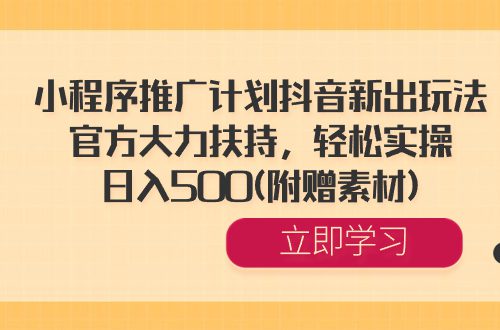 全新小程序推广策略：抖音平台推出，官方全力支持，简单易行，每日收入500元（赠送素材）